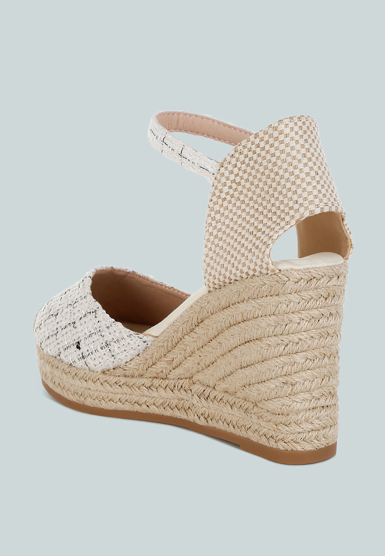 regatta tweed round toe woven wedges#color_white