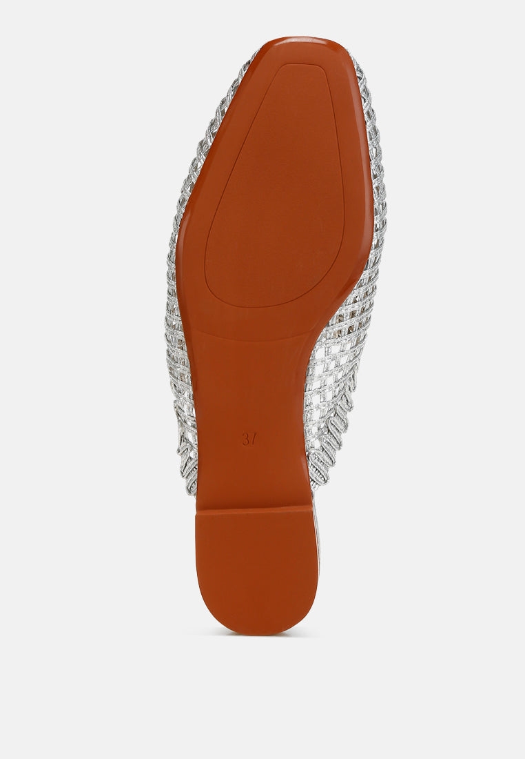 roboma metallic woven diamante mules#color_silver