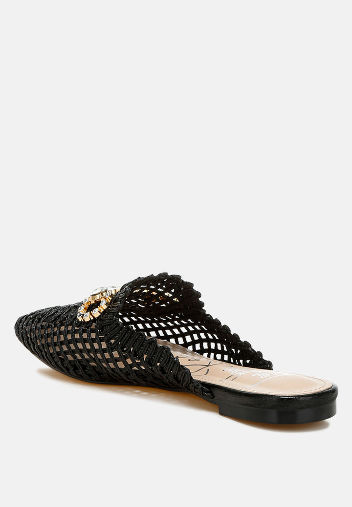 roboma metallic woven diamante mules#color_black