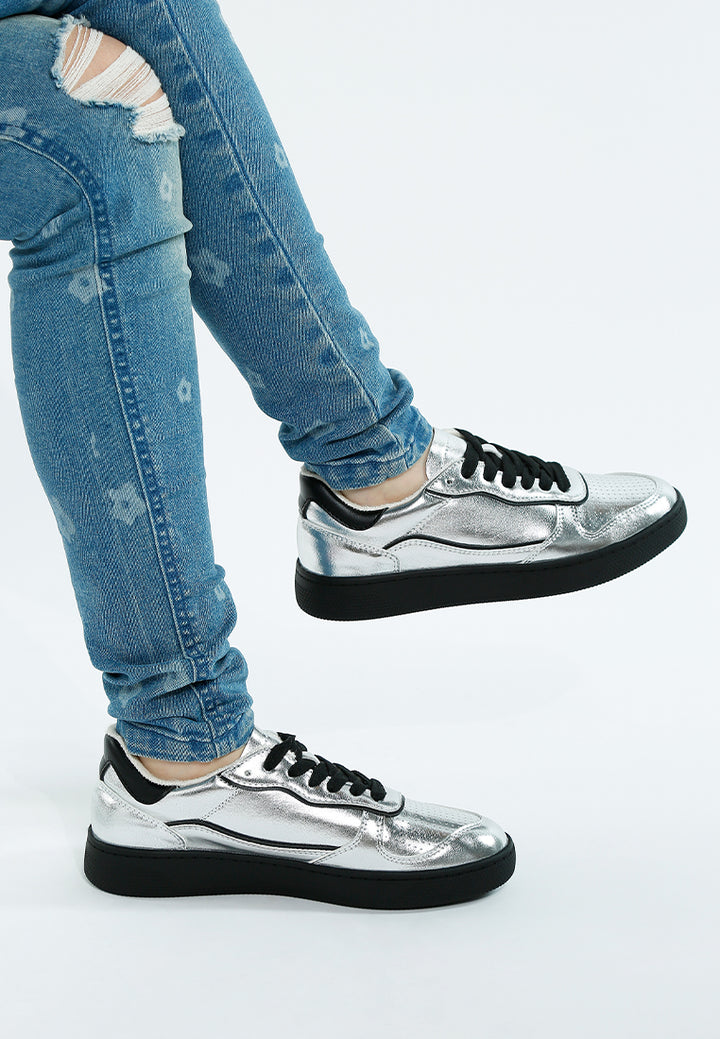 kyniska metallic faux leather everyday sneakers#color_black