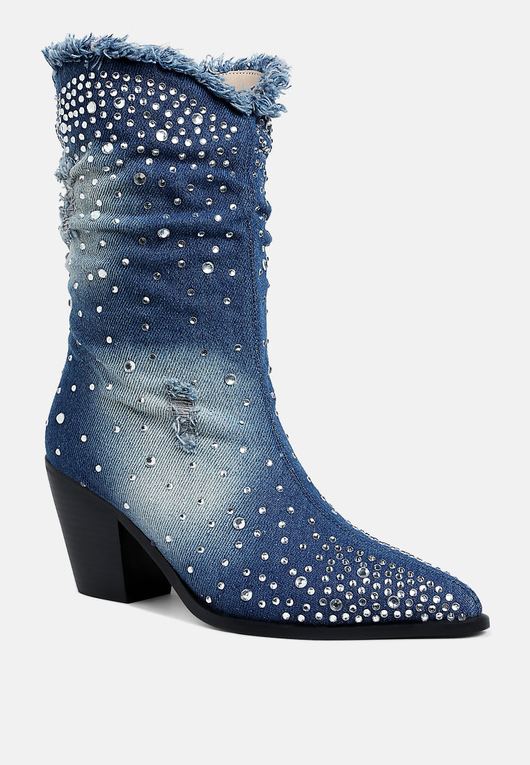 savant diamante & rhinestones denim boots#color_dark-blue