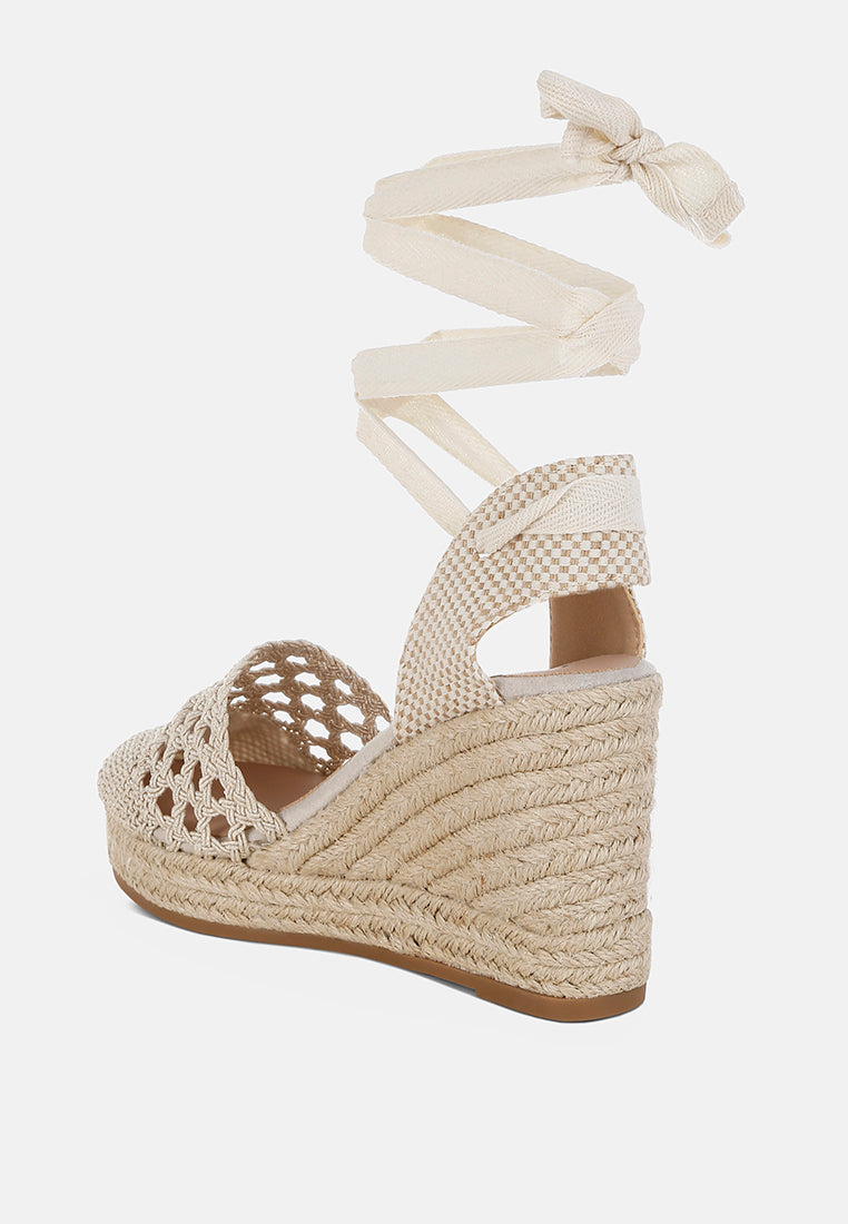 sea breeze woven lace-up espadrille wedges#color_beige