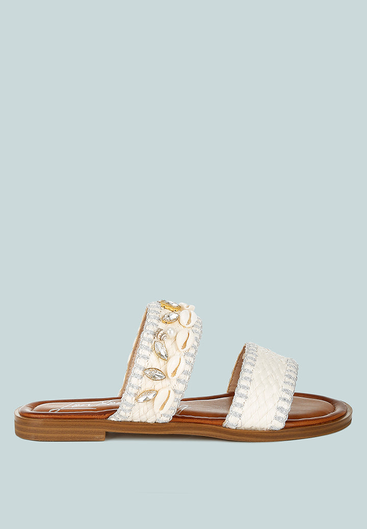 shellfish raffia slip on sandals#color_white