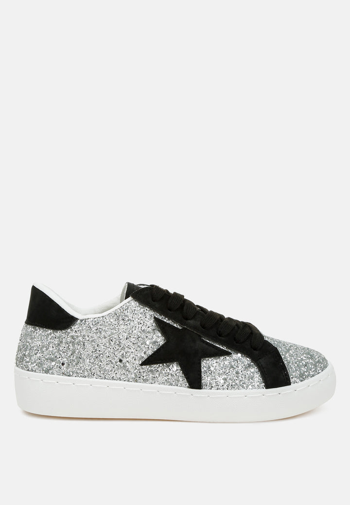 shinding glitter star chunky sneakers#color_silver