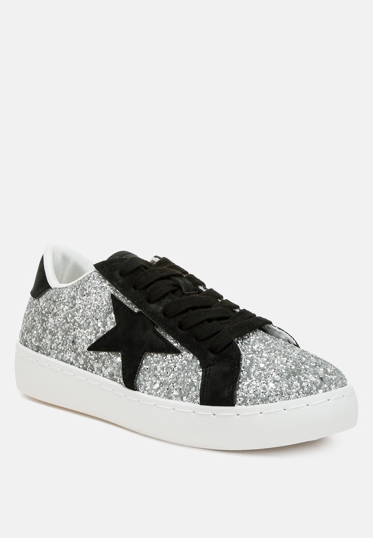 shinding glitter star chunky sneakers#color_silver