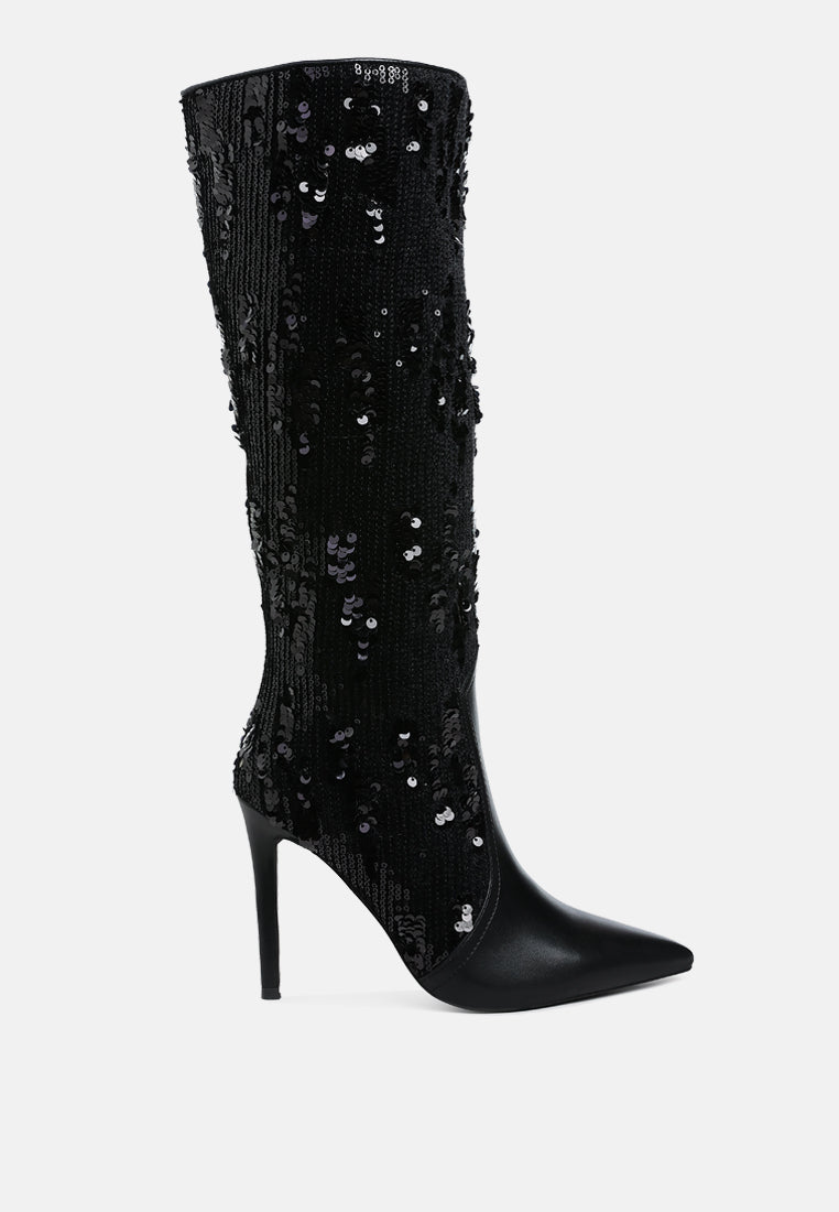 sitarah sequin embellished stiletto long boots#color_black