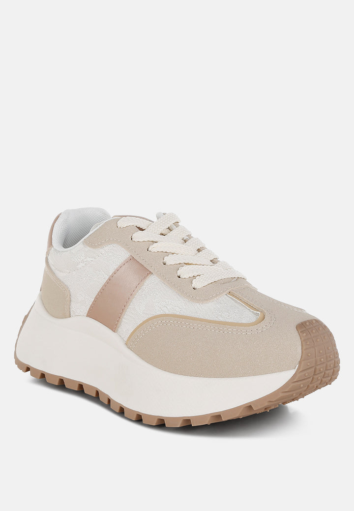 squeaker chunky anti-skid lace-up sneakers#color_beige