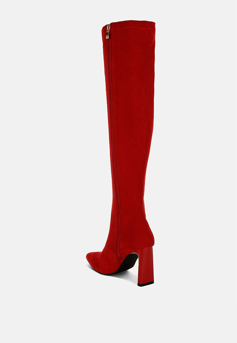 star gazer slim block heel long boots#color_red