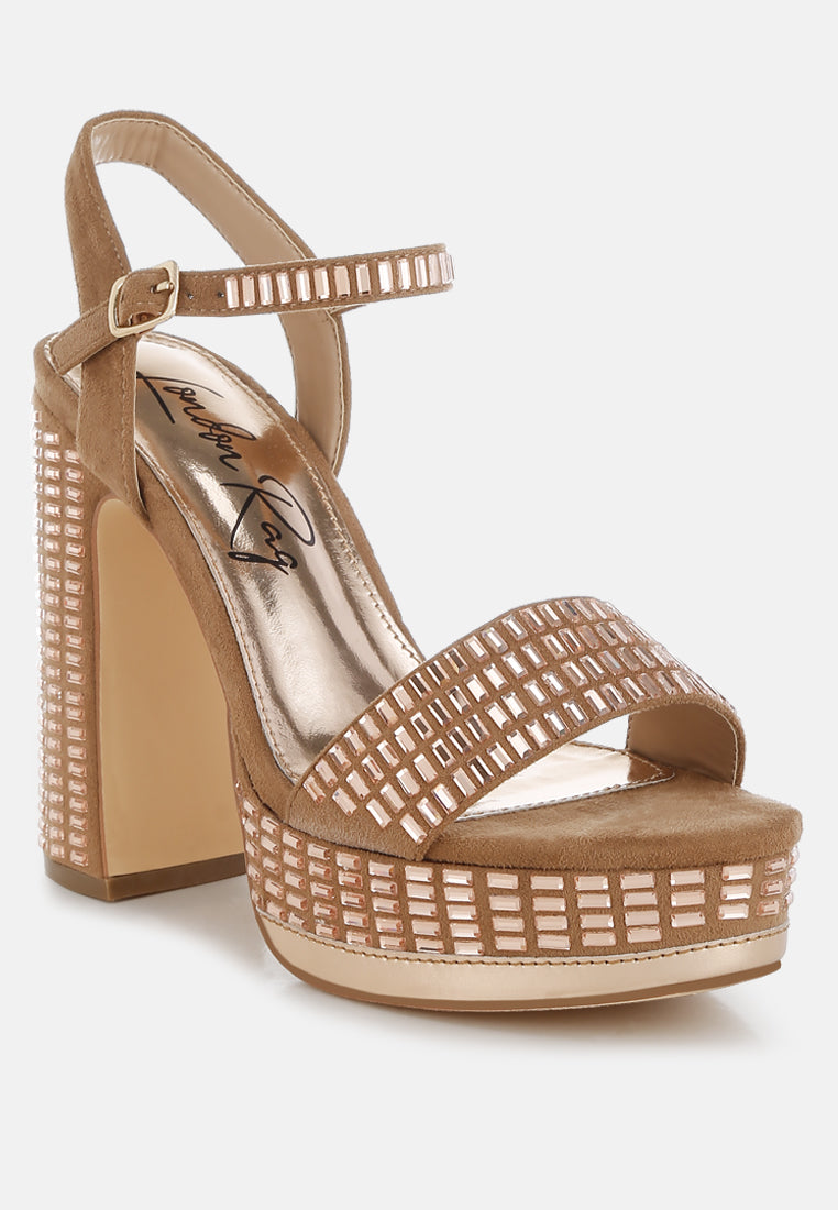 starlet rhinestones embellished ankle strap heels#color_tan