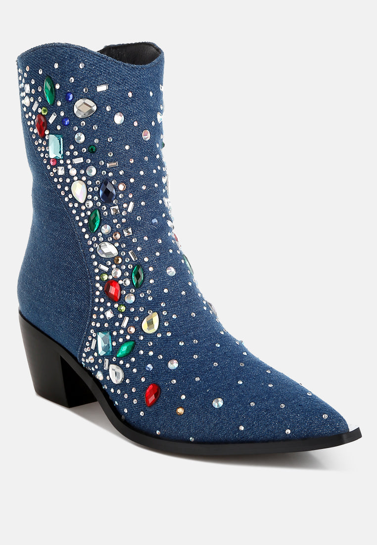 starlit multi color stones embellished boots#color_dark-blue