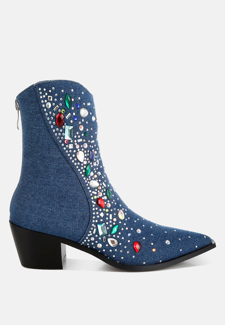 starlit multi color stones embellished boots#color_dark-blue