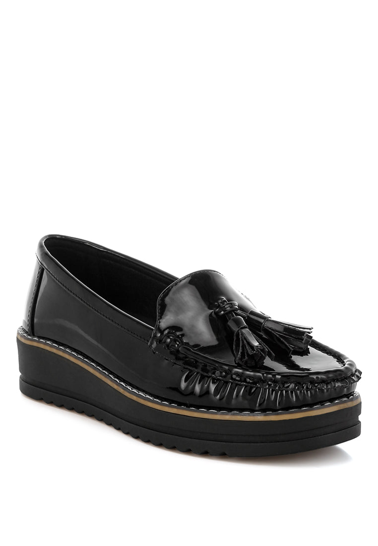 strelka tassel detail flatform loafers#color_black