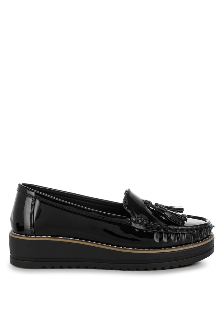 strelka tassel detail flatform loafers#color_black