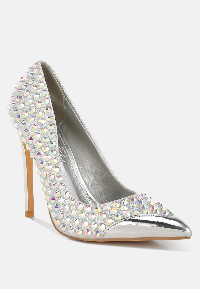 super fan diamante embellished stiletto pumps#color_silver