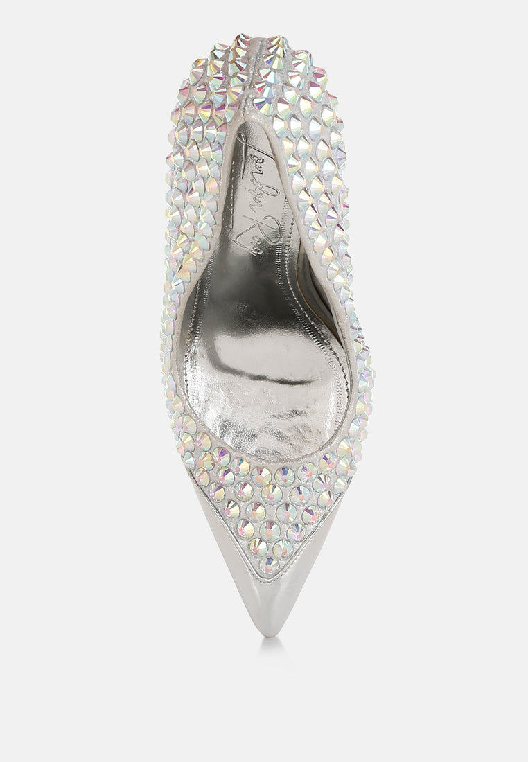 super fan diamante embellished stiletto pumps#color_silver