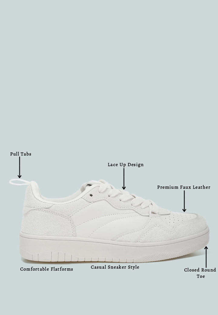 faux leather casual sneakers by ruw#color_white