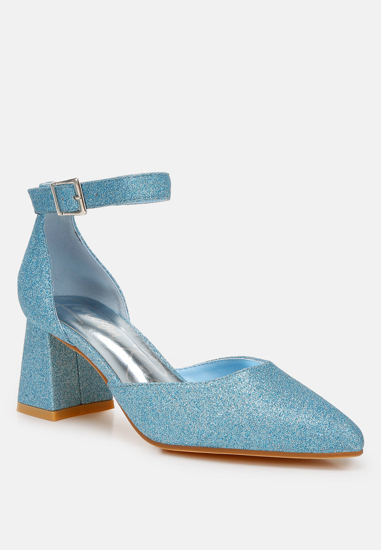 taznia glitter block heel sandals#color_blue