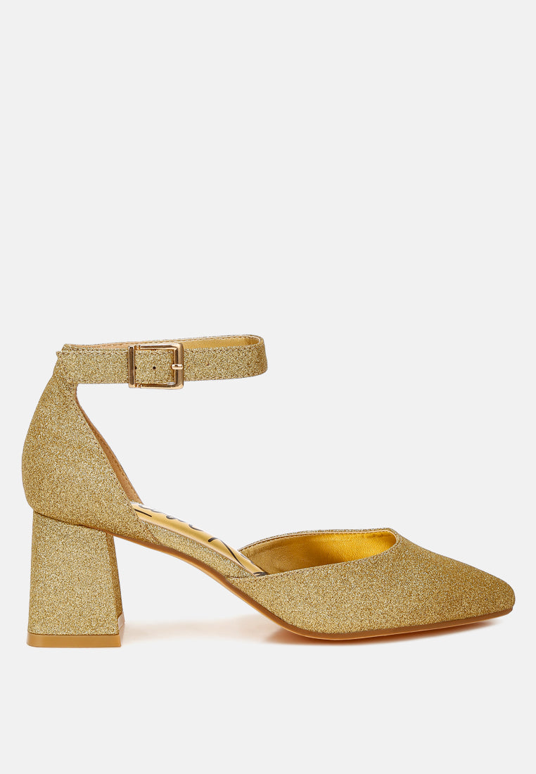 taznia glitter block heel sandals#color_gold