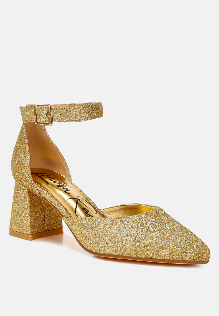 taznia glitter block heel sandals#color_gold