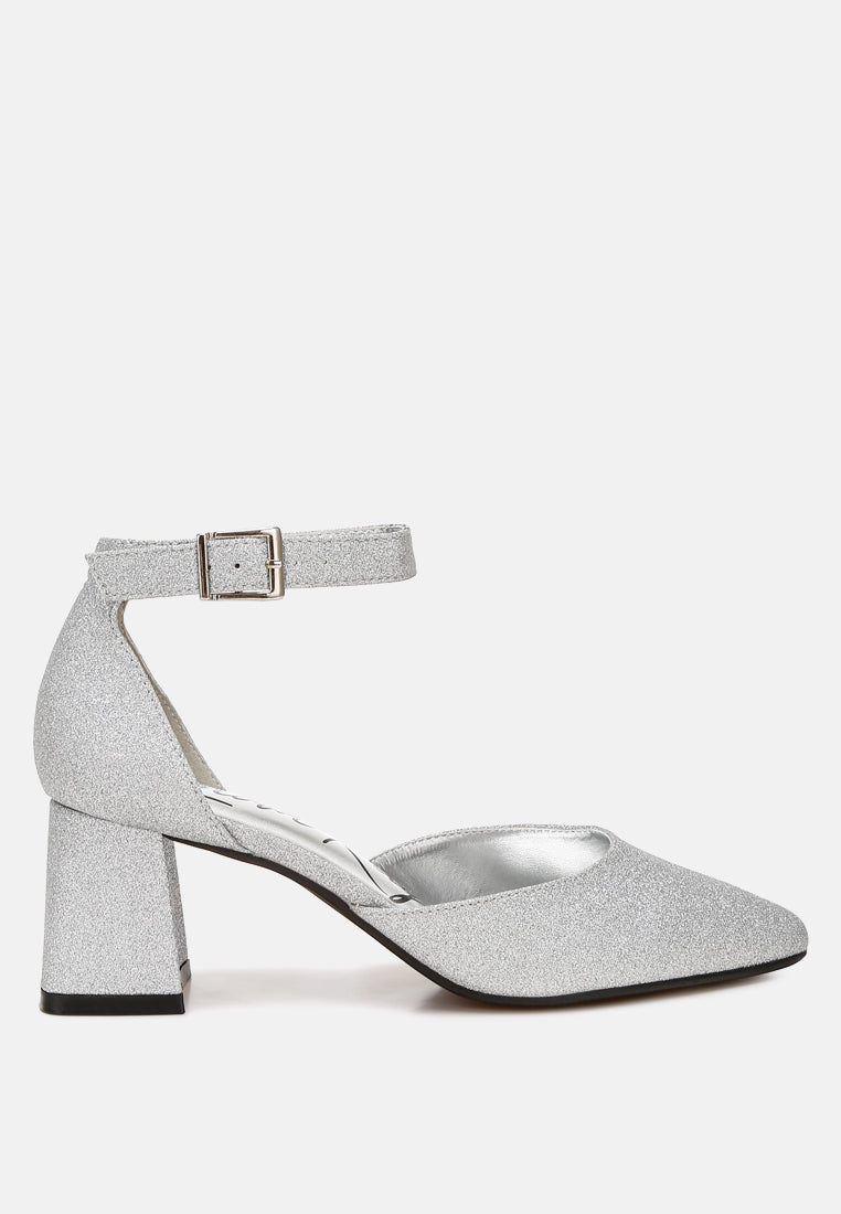 taznia glitter block heel sandals#color_silver