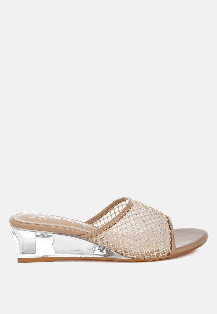 tempra mesh clear heel wedge sandals#color_beige