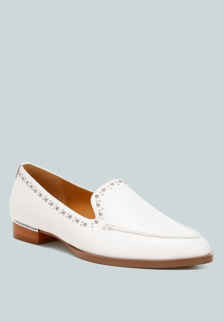 wolferton delicate stud detail leather loafers#color_off-white