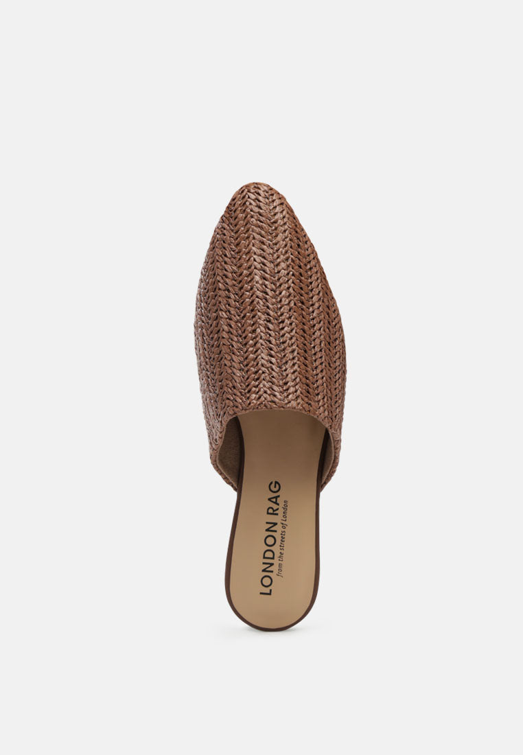 straw very woven raffia mules#color_tan