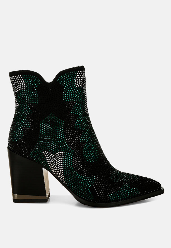 rhinestones embellished block heel boots by ruw#color_green