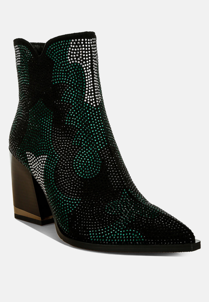 rhinestones embellished block heel boots by ruw#color_green