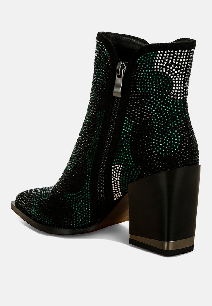 zarka rhinestones embellished block heel boots#color_green