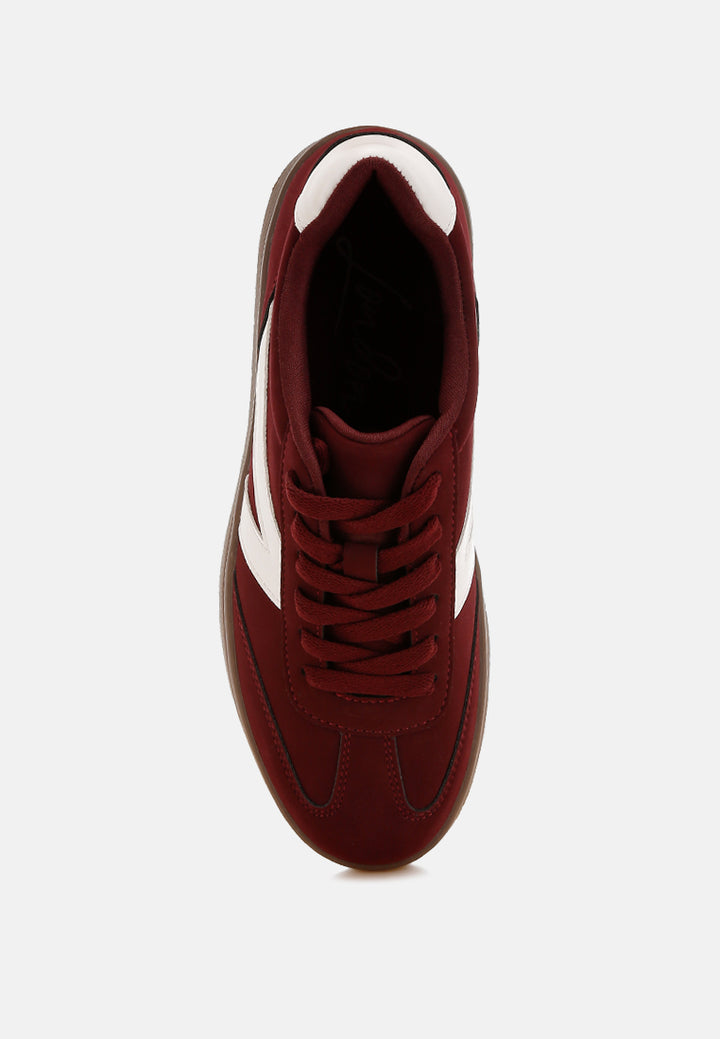 zoomer contrasting patchwork chunky sneakers#color_burgundy