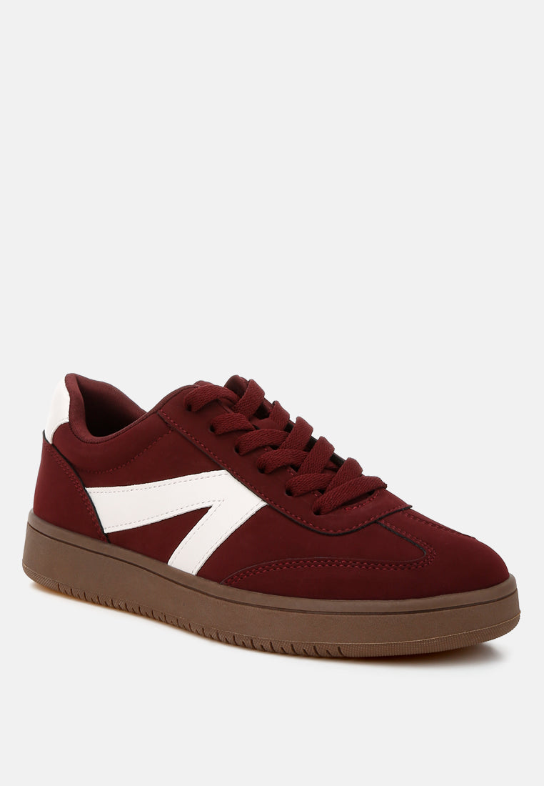 zoomer contrasting patchwork chunky sneakers#color_burgundy