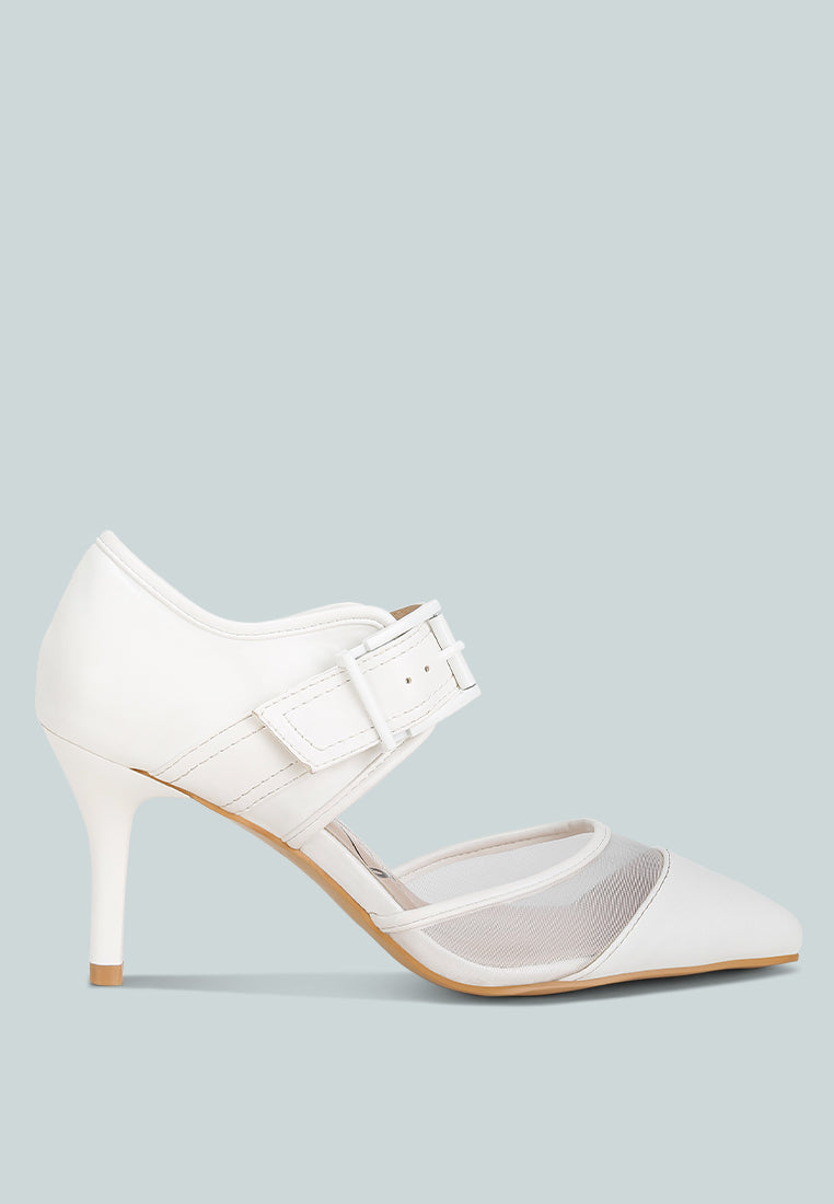 aneri buckle detail pump sandals#color_white