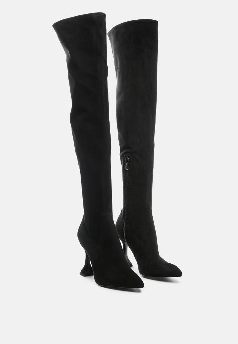 brandy faux suede over the knee high heeled boots#color_black