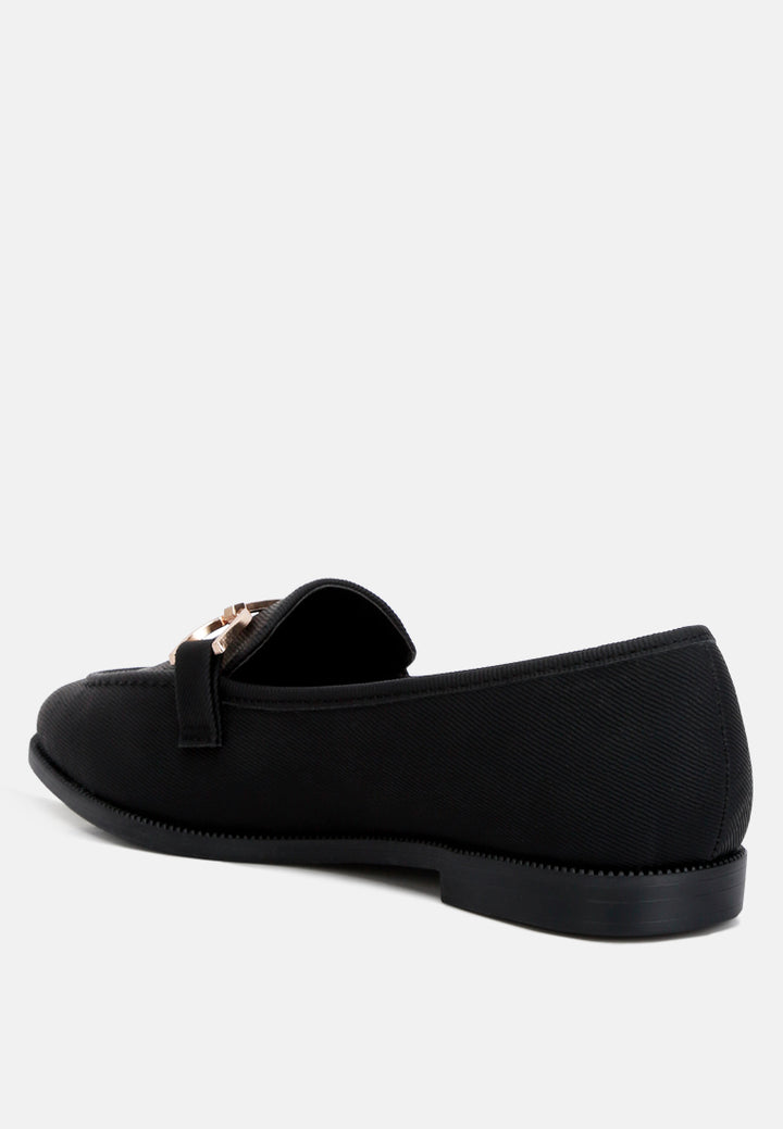 fable horsebit embellished flat loafers#color_black