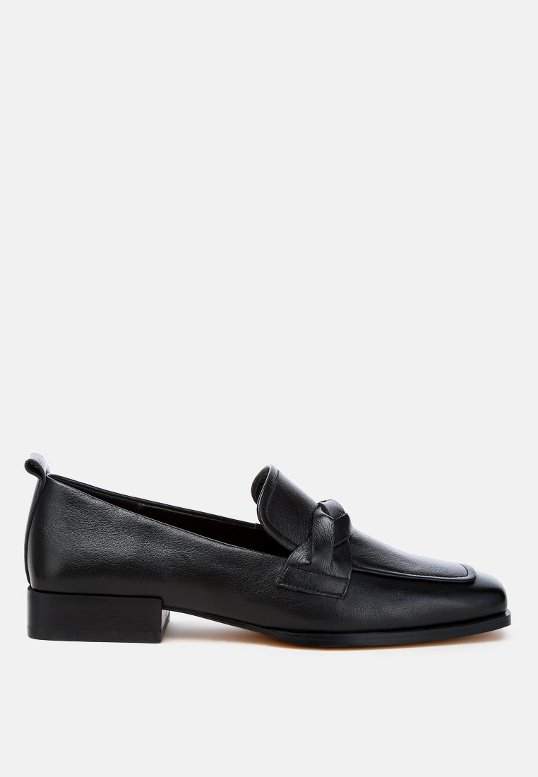 hostess genuine leather braided loafers#color_black
