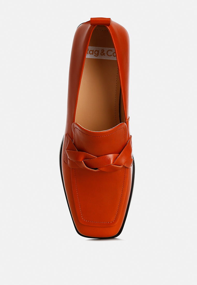 hostess genuine leather braided loafers#color_cognac
