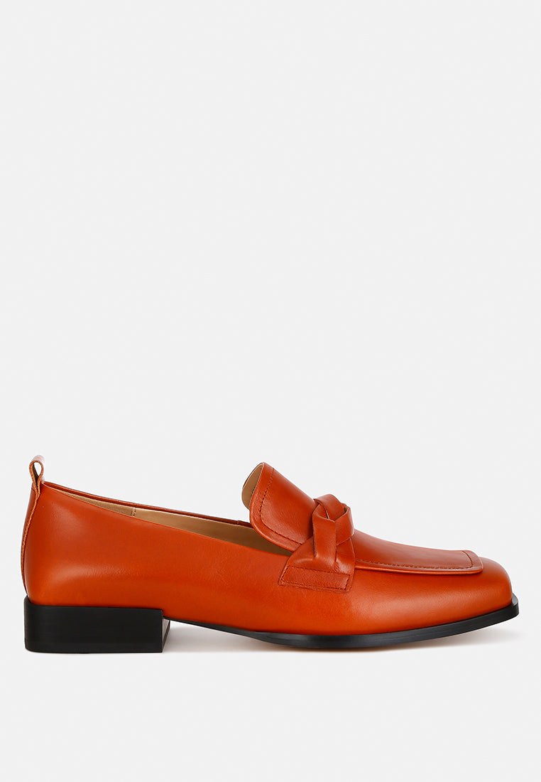 hostess genuine leather braided loafers#color_cognac