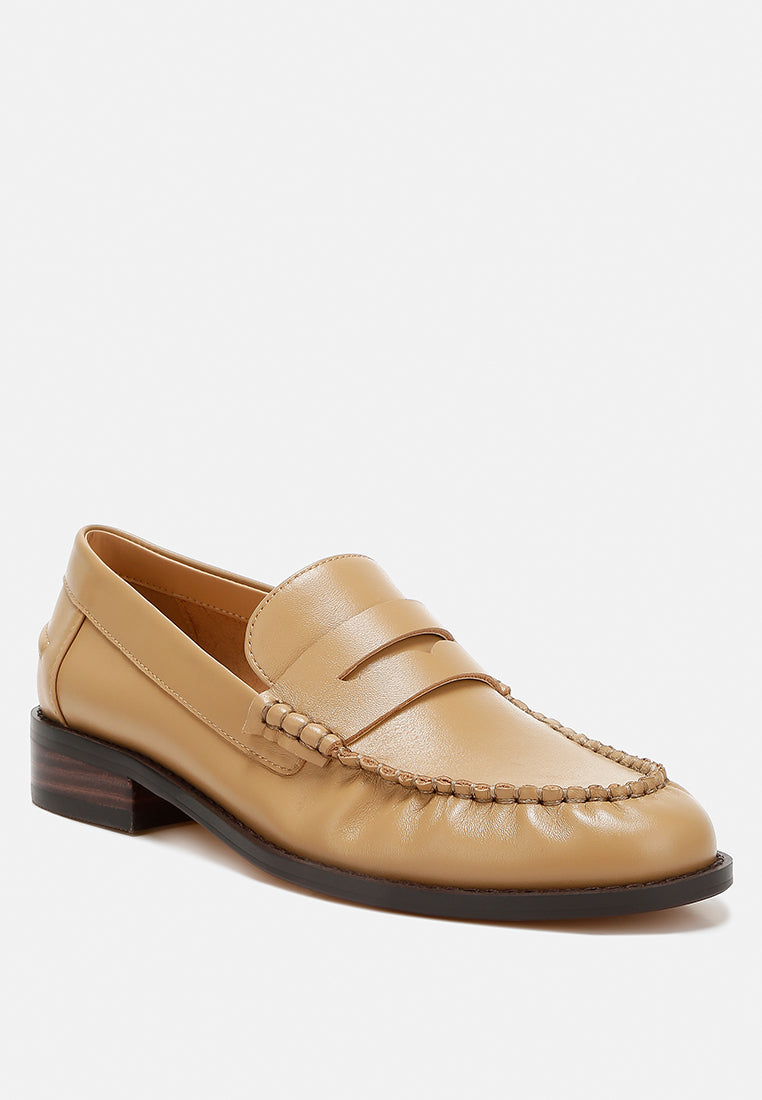 plavia genuine leather loafers#color_beige