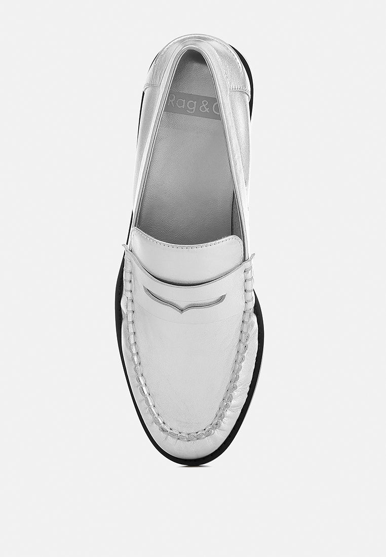plavia genuine leather loafers#color_silver