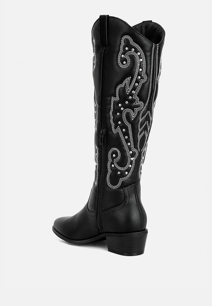 reyes patchwork studded cowboy boots#color_black