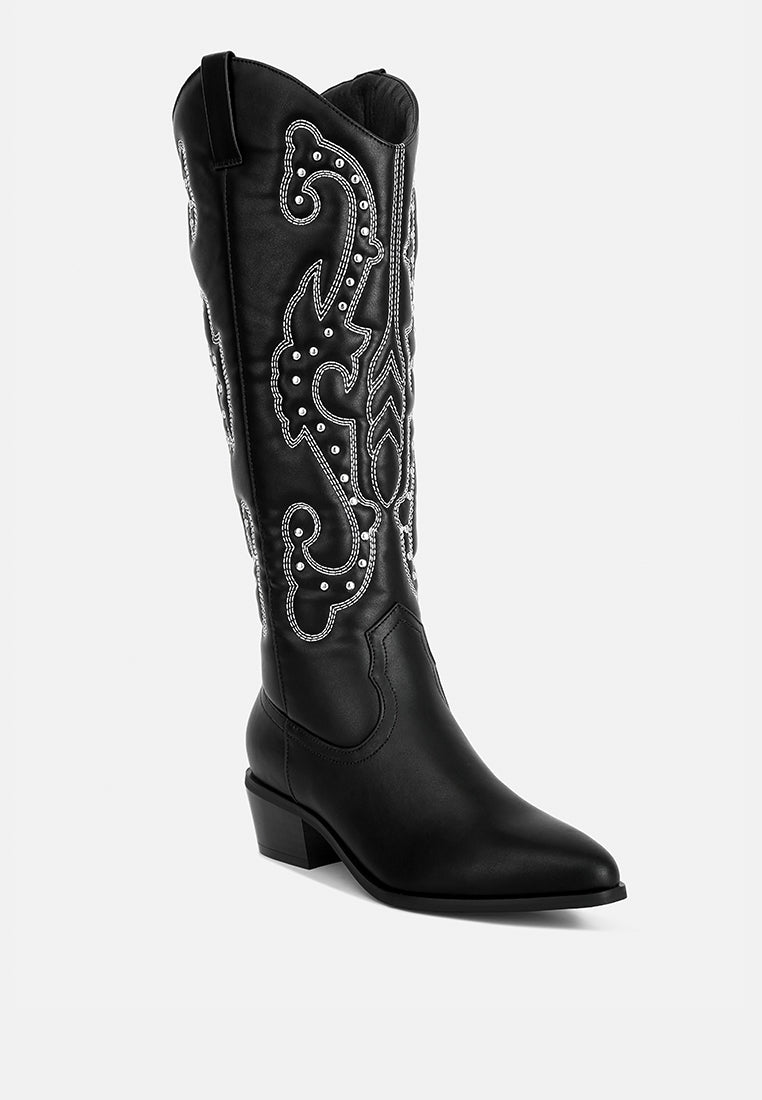 reyes patchwork studded cowboy boots#color_black