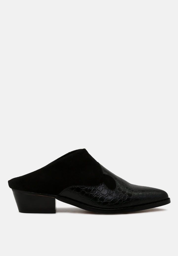 tiffany croc print pointed mules#color_black