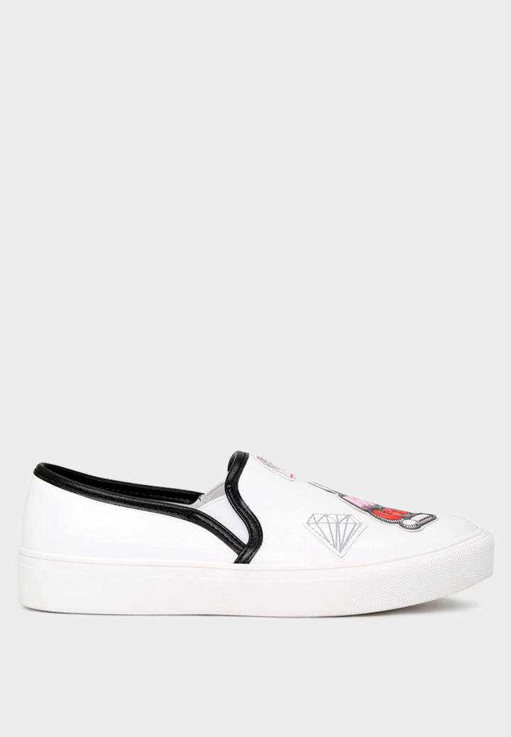 white slip on patchwork sneakers#color_white