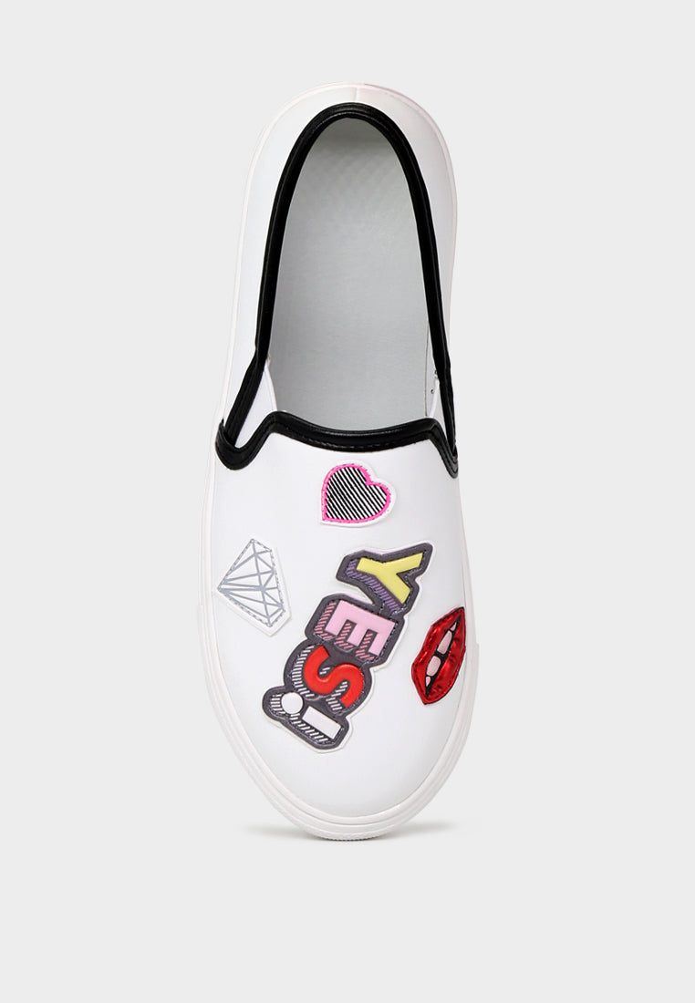 white slip on patchwork sneakers#color_white