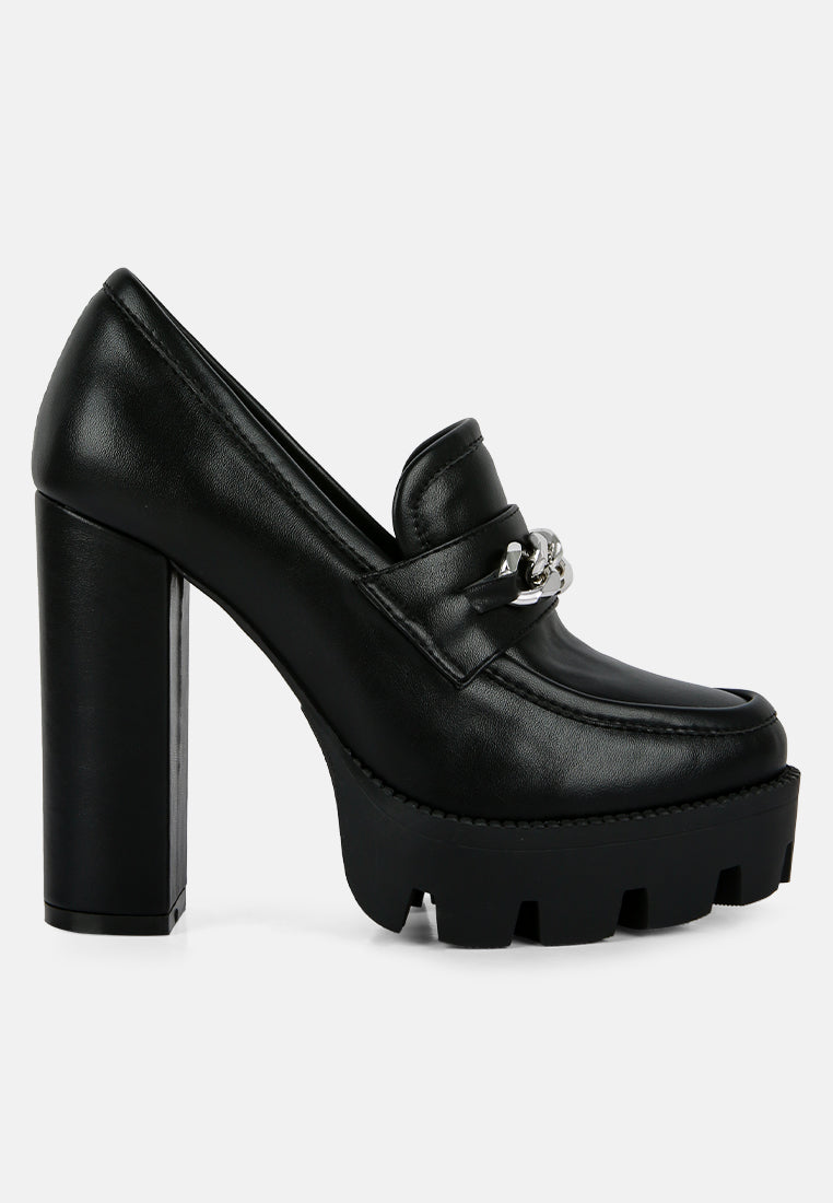 y2k chunky high block heeled loafers#color_black