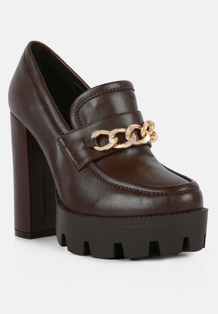 y2k chunky high block heeled loafers#color_brown