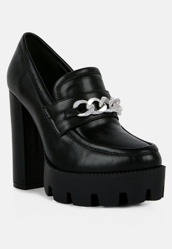 y2k chunky high block heeled loafers#color_black