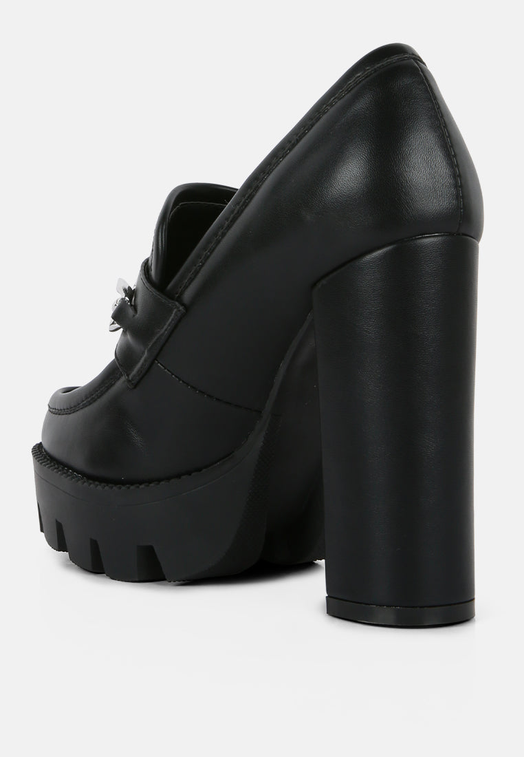 y2k chunky high block heeled loafers#color_black